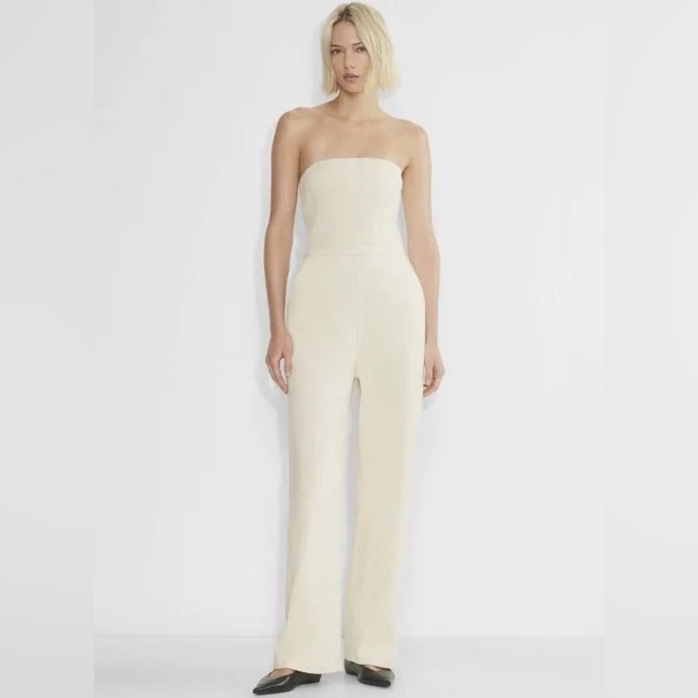 Aritzia Denim Forum The '90s Zoe Denim Straight Leg Strapless Jumpsuit Sz M